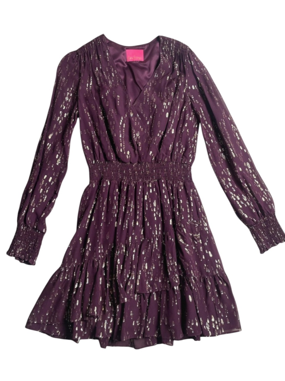 Lilly Pulitzer Plum Long-Sleeve Metallic Spot Ruffle Dress
